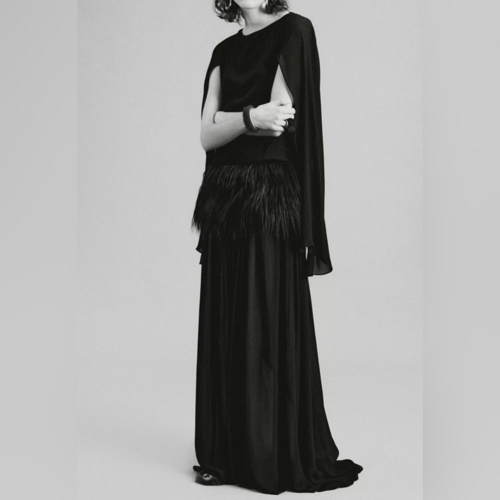 Zara Black Evening Gown with Feathered Waist